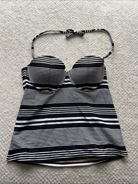 Old Navy Black and White Striped Tankini Top